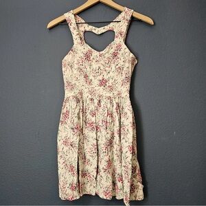 LC Lauren Conrad Cream Floral Mini Dress with Heart Cutout
